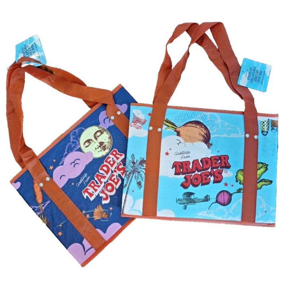 2x Trader Joe’s Reusable Grocery Bag Stand-Up Collapsible Tote Celestial Fold